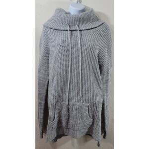 Planet Gold Gray Waffle Knit Drawstring Cowl Neck Sweater Large Lightweight Soft
